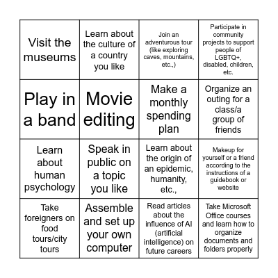 Find friends who enjoy doing these tasks Bingo Card