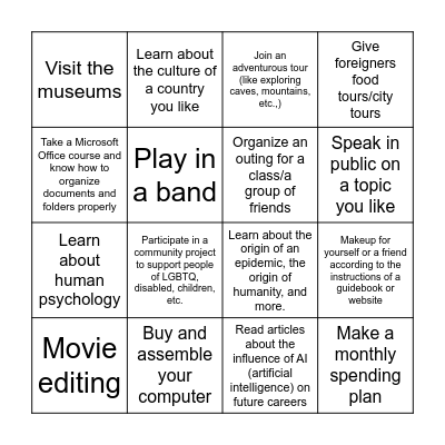 Find friends who enjoy doing these tasks (one friend for each box) Bingo Card