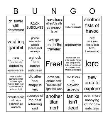 Gjallard's D2 showcase 2023 Bingo Card