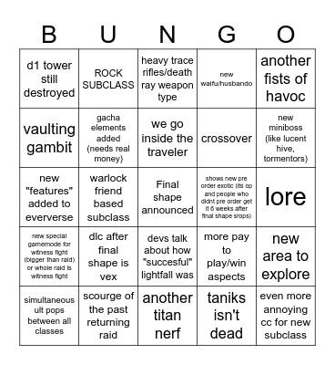 Gjallard's D2 showcase 2023 Bingo Card