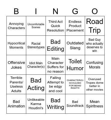 Bad Family Movie Bingo Card