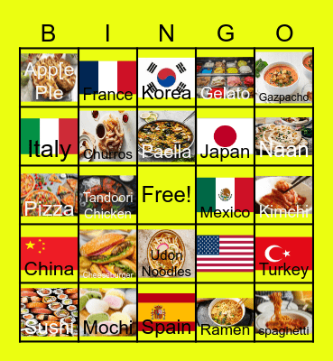 Foods and Flags Bingo Card