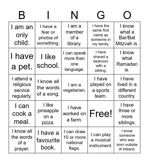 Diversity Bingo Card