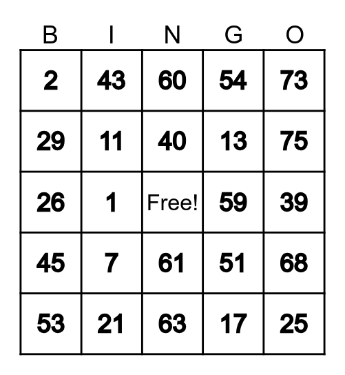 DIY CARDS Bingo Card