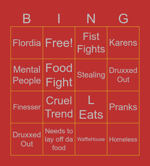 FAST FOOD CRIME BINGOOOO Bingo Card