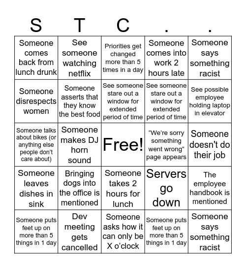 STC Bingo Card