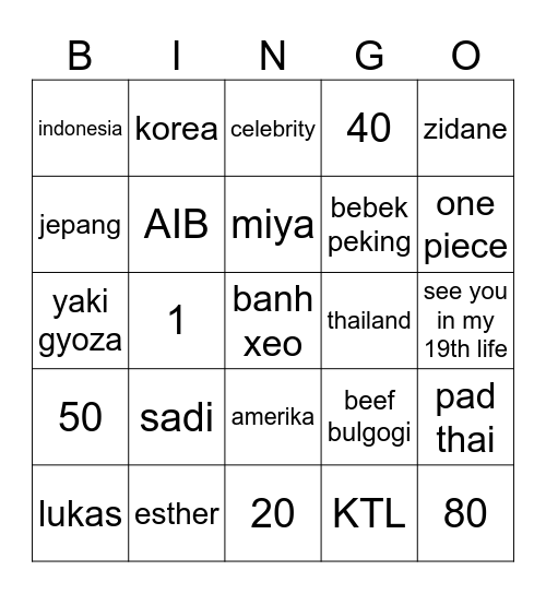 Untitled Bingo Card