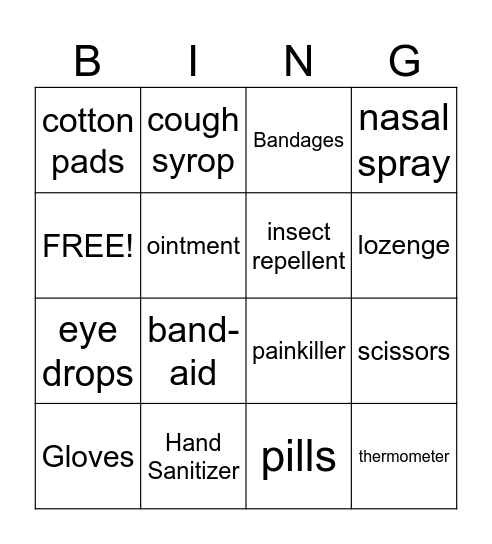 Boy Scout First Aid Bingo Card