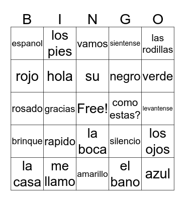 Spanish Club Bingo Card