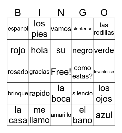 Spanish Club Bingo Card