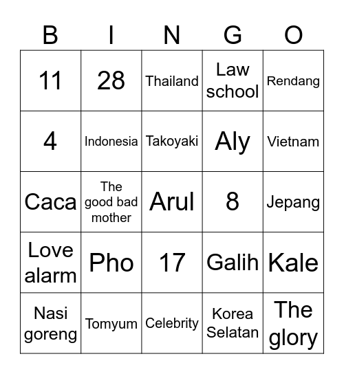 Punya Caca Bingo Card