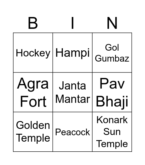 Independence Day Bingo Card