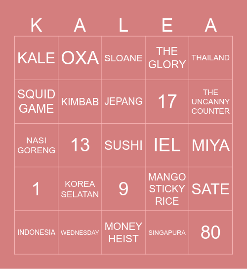 BINGO WITH OXA Bingo Card