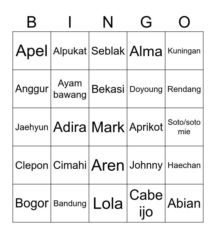 Punya Adira Bingo Card