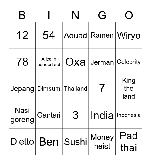 Untitled Bingo Card