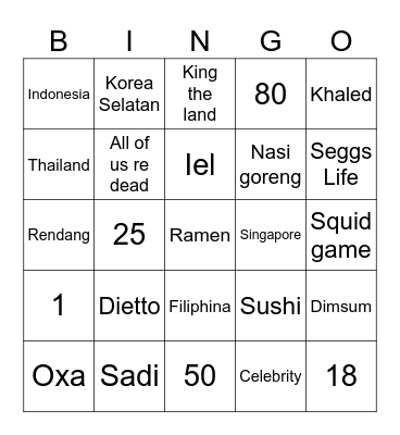 Moya’s Bingo Card