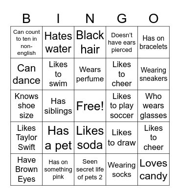 Get to know! Bingo Card