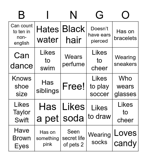 Get to know! Bingo Card