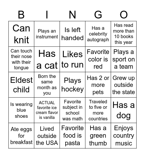 "Human" Bingo Card