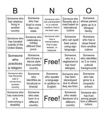 Cultural Sensitivity Bingo Card