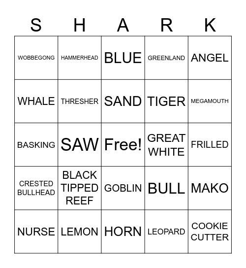 SHARK WEEK!!! Bingo Card