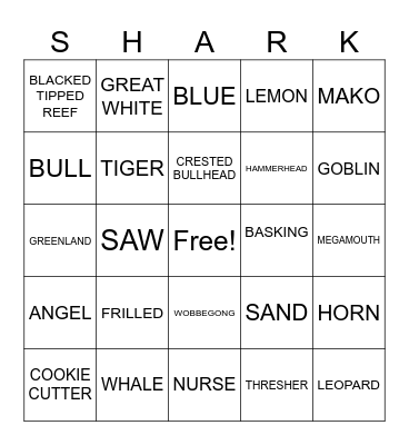 SHARK WEEK!!! Bingo Card