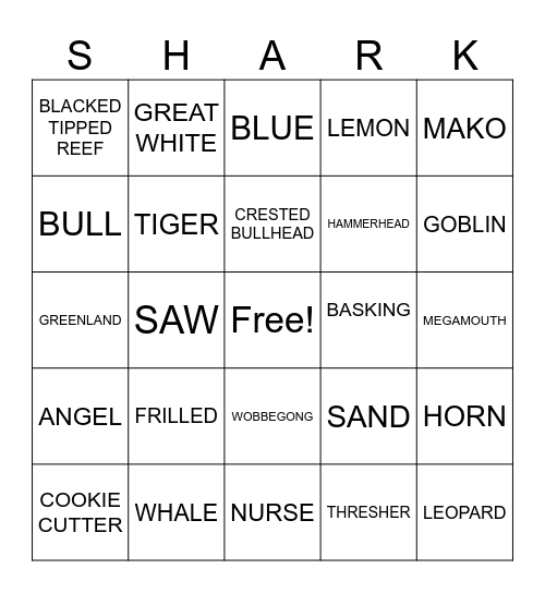 SHARK WEEK!!! Bingo Card