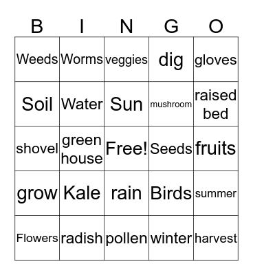 Garden Bingo Card