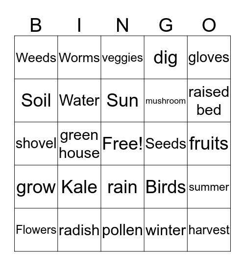 Garden Bingo Card