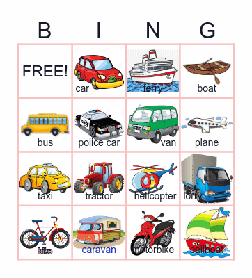 Transportation Bingo Card