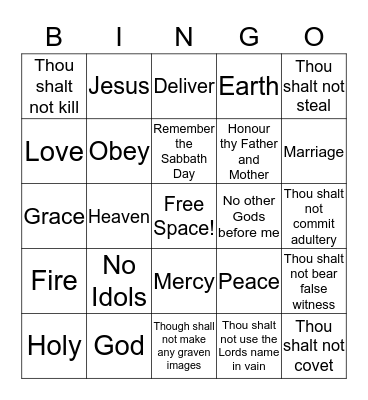 The Ten Commandments Bingo Card