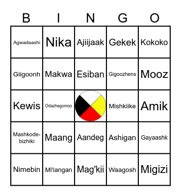 Ojibwe Animal Bingo Card