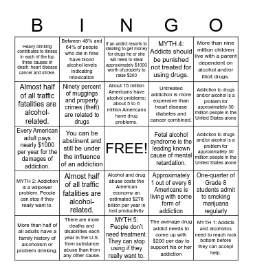 Addiction facts Bingo Card