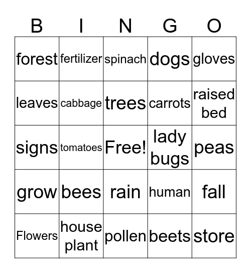 Garden Bingo Card