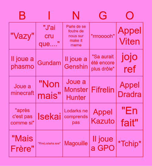 Bongo Lodarks Bingo Card