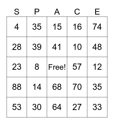 MIGHTY CAMP SPACE BINGO!! Bingo Card