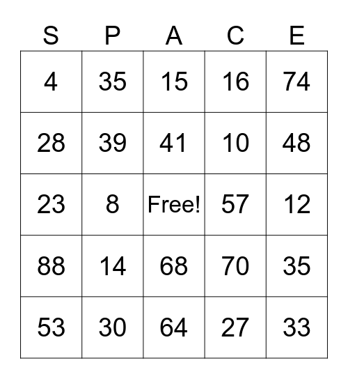 MIGHTY CAMP SPACE BINGO!! Bingo Card