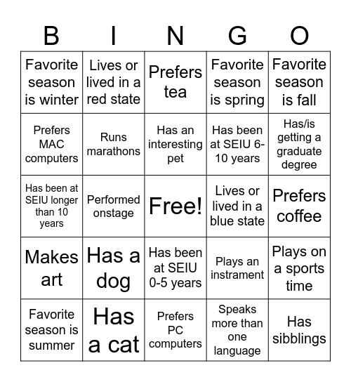 SI Bingo Card