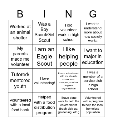 CCE Bingo Card