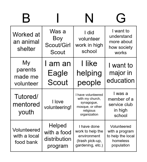 CCE Bingo Card