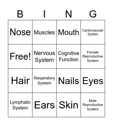 Effects of Aging Bingo Card