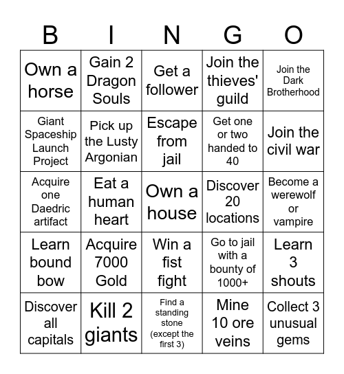 Skyrim Bingo Card