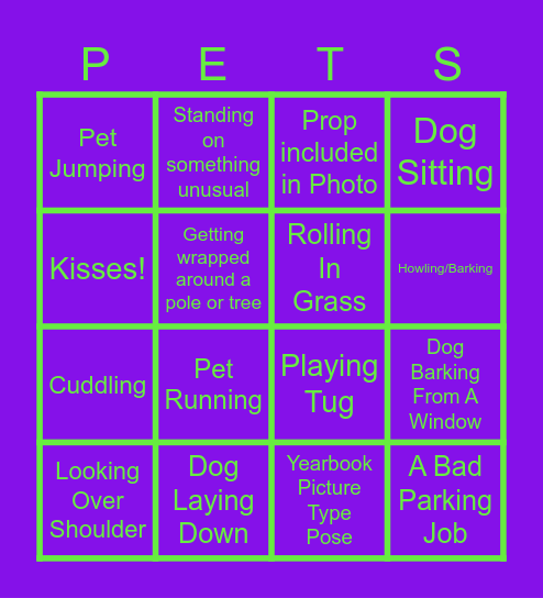 Pet Picture Bingo Card