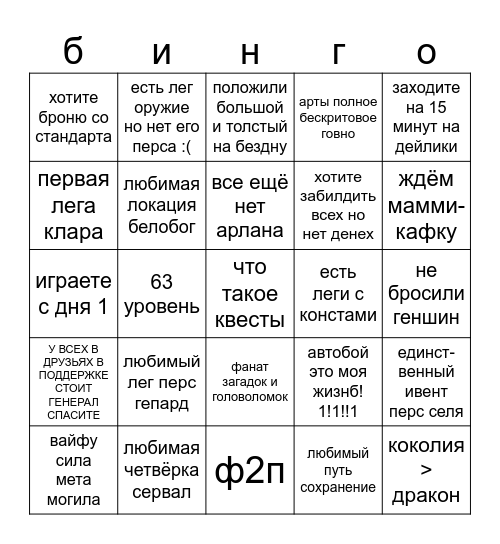 насколько вы я в хср Bingo Card