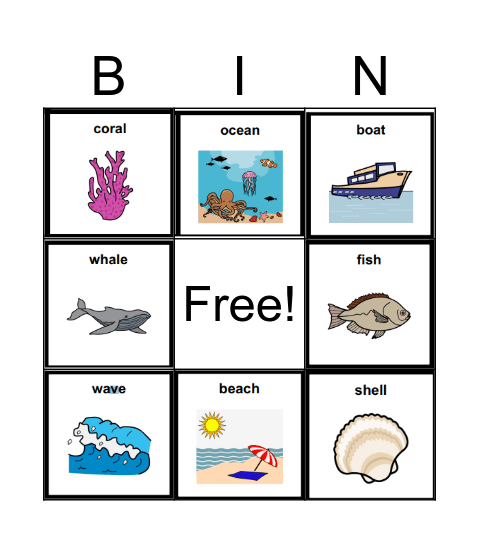 By the Sea Vocabulary Bingo Card