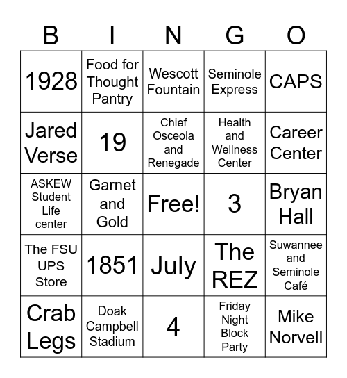 FSU Bingo Card