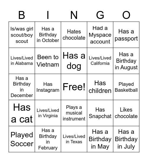 Untitled Bingo Card