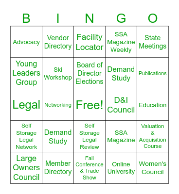 SSA VEGAS BINGO Card