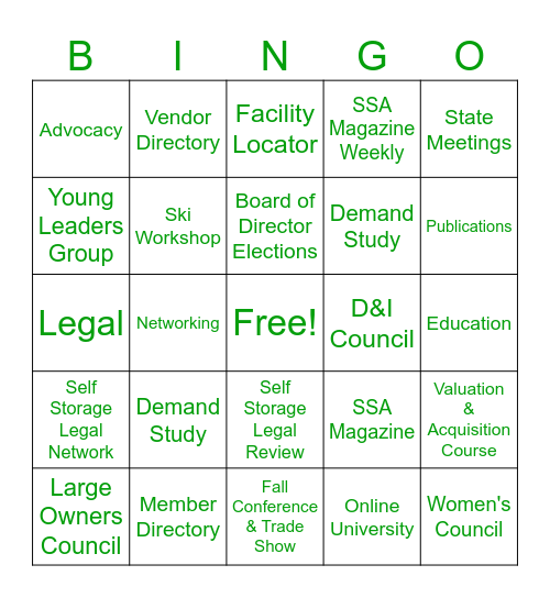 SSA VEGAS BINGO Card