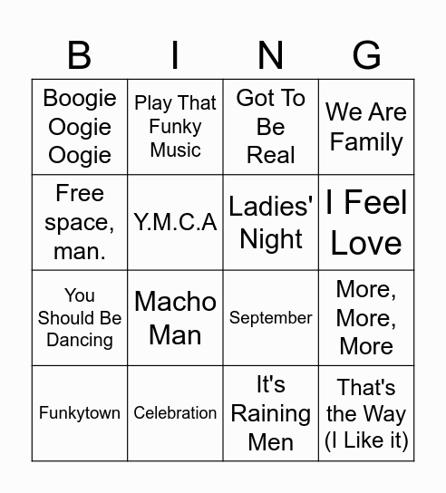 Disco Singo Bingo! Bingo Card